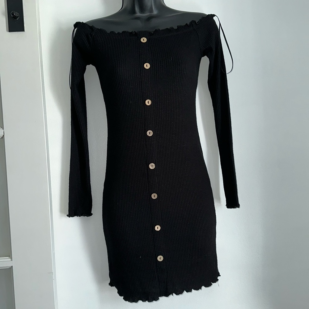 Streetwear Society Off The Shoulder Ribbed Button down Sweater Knit Dress